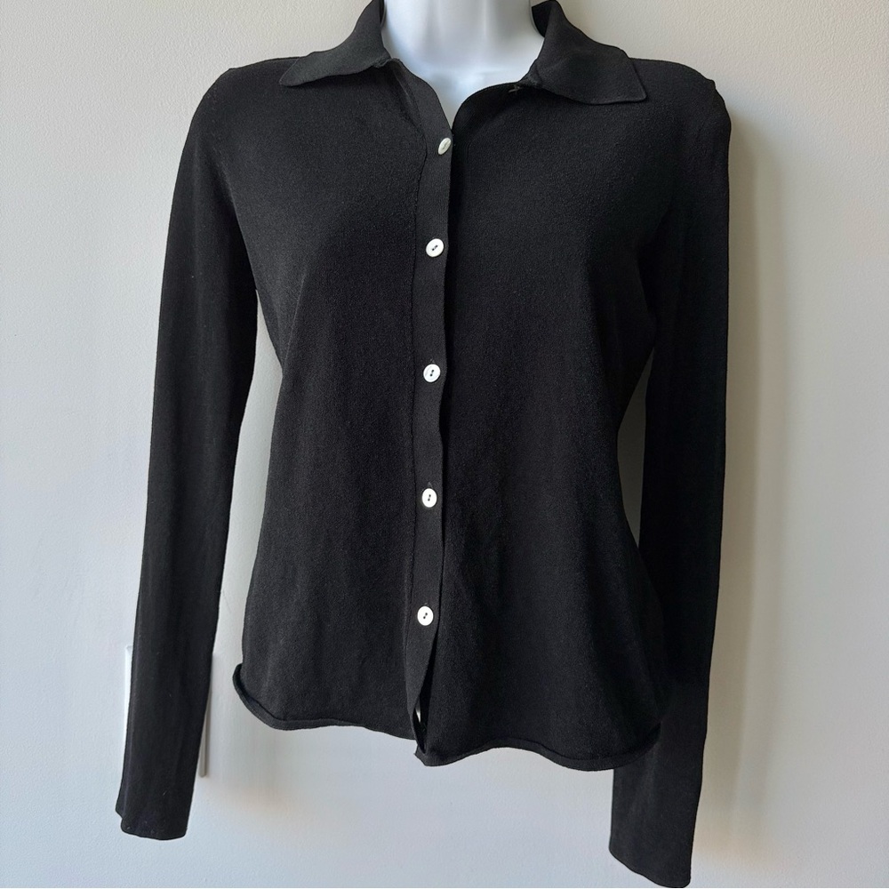 VINCE Black Cropped Cardigan Pearl Button Minimalist Soft XXS